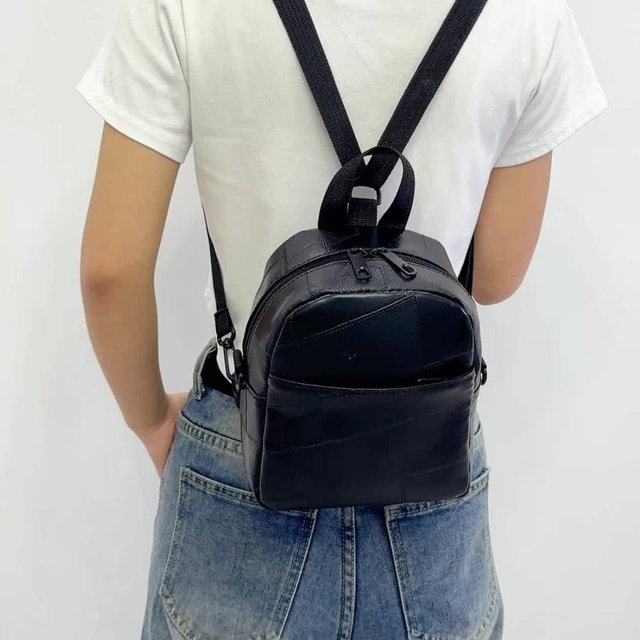 Black Faux Leather Backpack