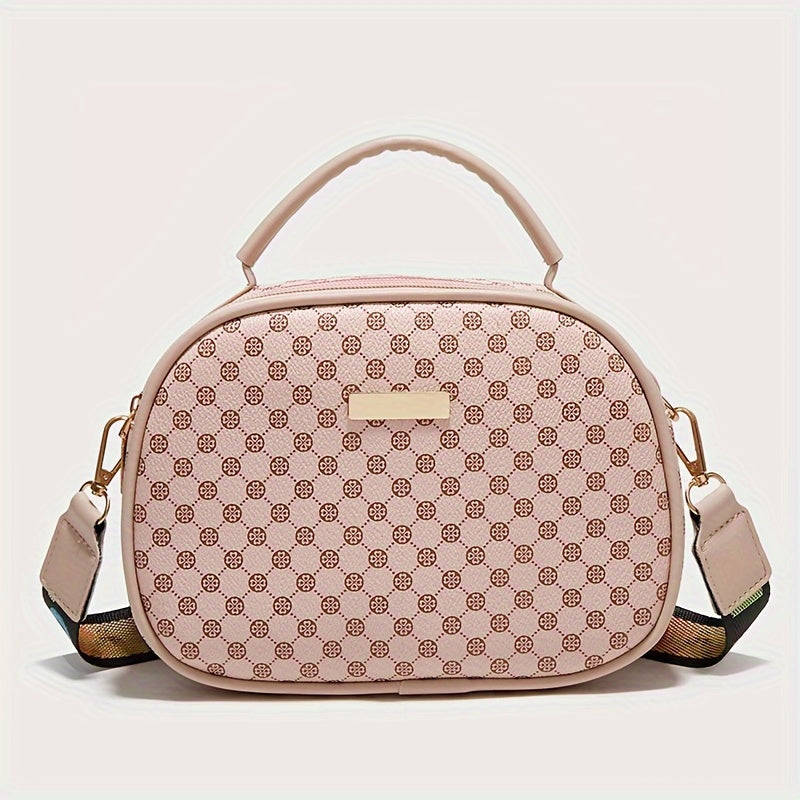 Girls Simple Fashion Diamond Letters Printed Crossbody Bag with Adjustable Shoulder Strap and Zipper
