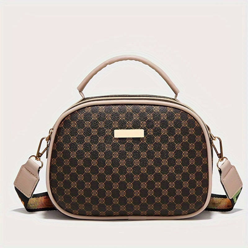Girls Simple Fashion Diamond Letters Printed Crossbody Bag with Adjustable Shoulder Strap and Zipper
