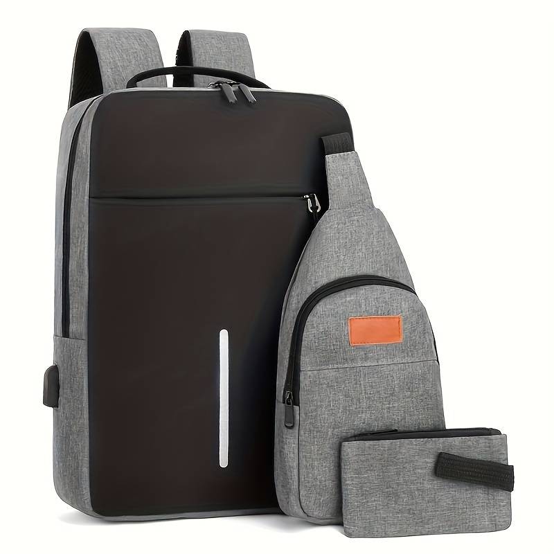 3-Piece Men's Commuter Bag Set, Durable Laptop Backpack + Chest Bag + Zipper Handbag, Business Multi