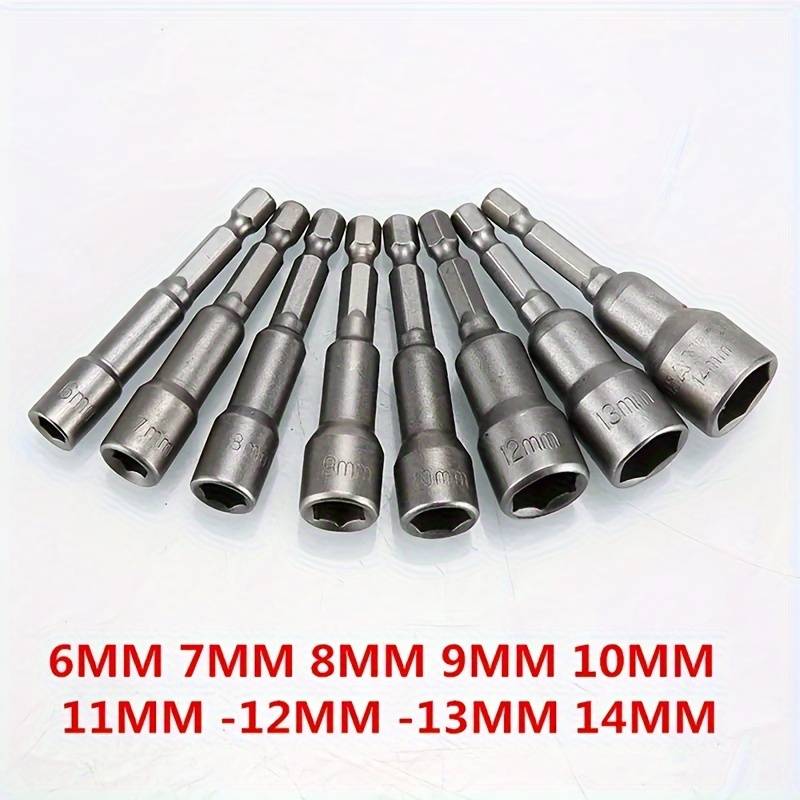 9-Piece Set Of 5mm To 13mm Hex Socket Driver Bits For Drills - Carbon Steel Construction