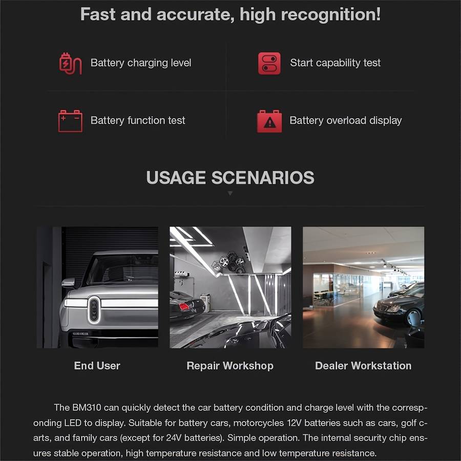 Mini Digital Car Battery And Alternator Savior - 12V Instant Read Tester With 6Led Display - Portabl