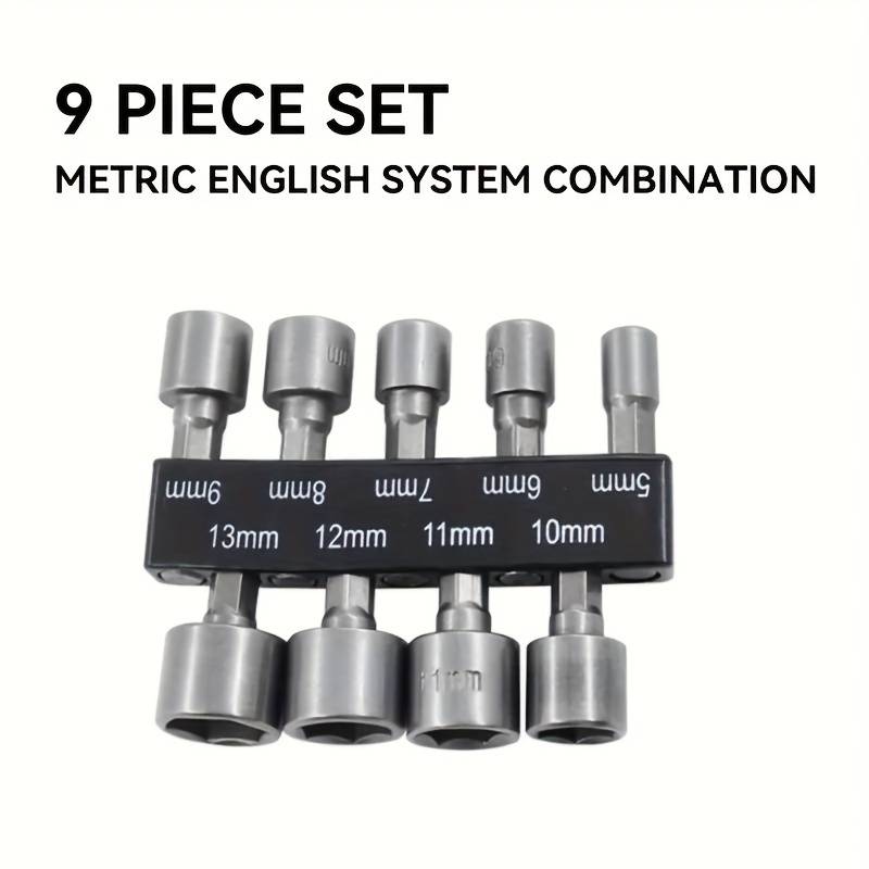 9-Piece Set Of 5mm To 13mm Hex Socket Driver Bits For Drills - Carbon Steel Construction