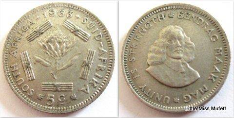 South African , 500 silver 5 cents 1961 to 1964