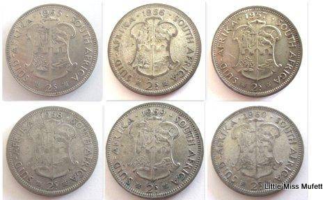 South African 2 Shilling 1955 to 1960--67,86 GRAM---All for 1 bid