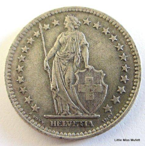 A 1943 Swiss 2 Franc---Composition Silver (.835)  Weight  10 g