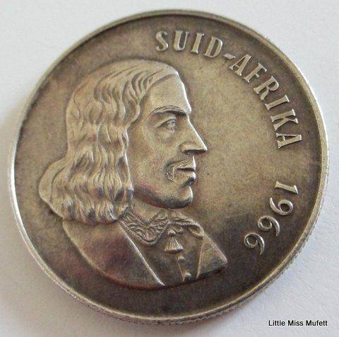 Two 1966 South African one Rand coins---Africans and English---,800 Silver 15 Gram