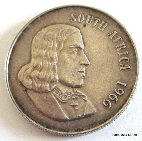 Two 1966 South African one Rand coins---Africans and English---,800 Silver 15 Gram