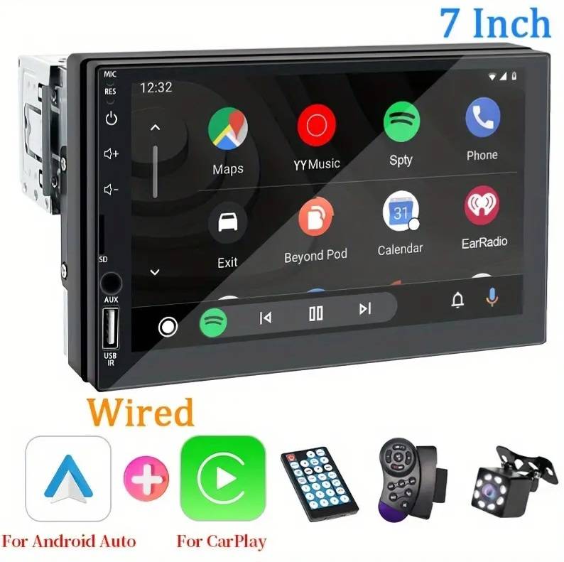 7 Inch HD Touch Screen Car Multimedia Player, Single DIN, Wired CarPlay & Android Auto