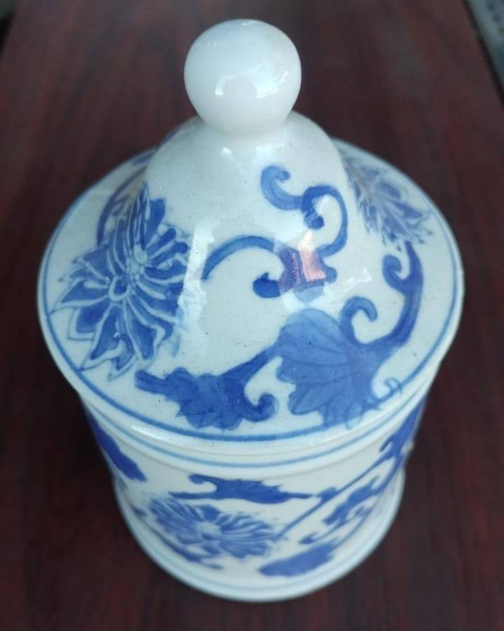 Floral blue multi purpose storage jar with lid