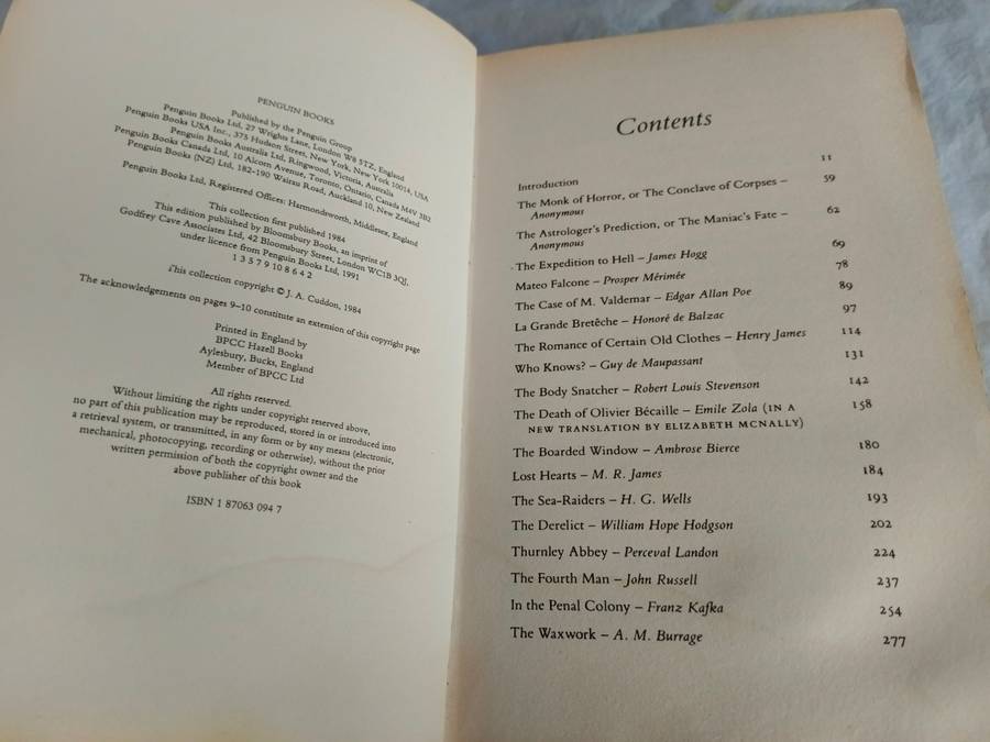 1 x book The Penquin Book Of Horror Stories by J A Cuddon