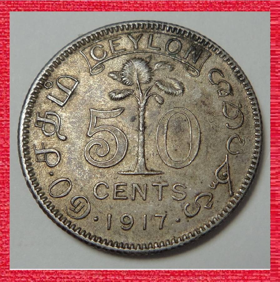 Ceylon, King George V, Silver 50 Cents of 1917