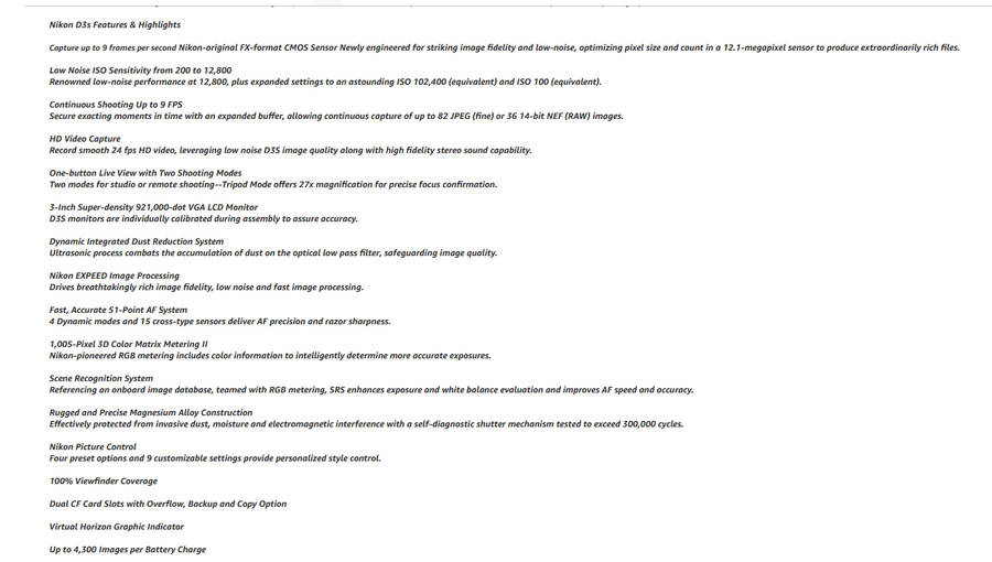 Nikon D3S 12.1 MP CMOS Digital SLR Camera with 3.0-Inch LCD and 24fps 720p HD Video Capability (Body