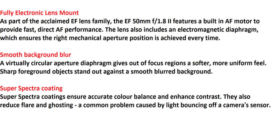 CANON EF 50MM F/1.8 II LENS IN EXCELLENT CONDITION