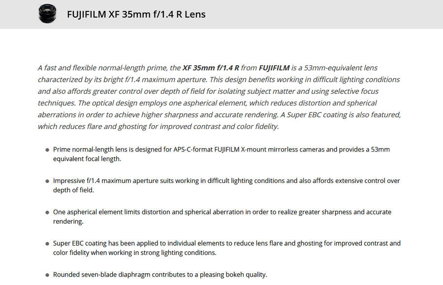 Fujifilm XF 35mm f/1.4 R Prime Lens