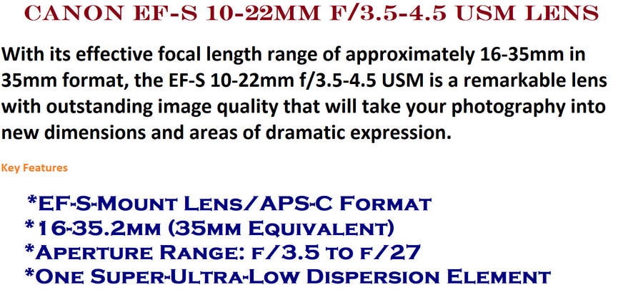 Canon EF-S 10-22mm f/3.5-4.5 USM Lens