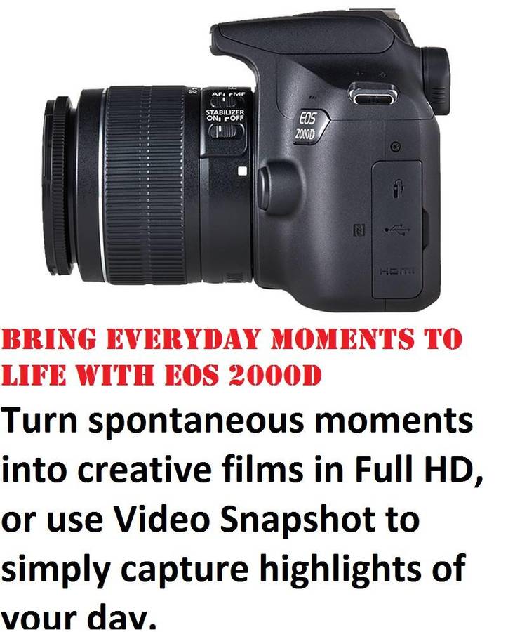 Canon 2000D 24MP DSLR with 18-55mm f/3.5-5.6 III With Shoulder  BAG AND 16GB SD CARD