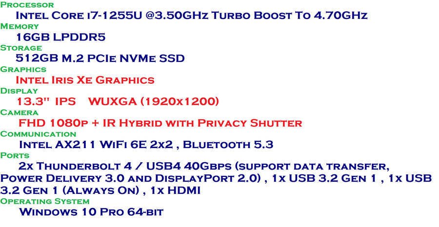 Lenovo ThinkPad X13 G3 - Intel Core i7-1255U, 16GB Ram ,512GB SSD ,  13.3-inch WUXGA