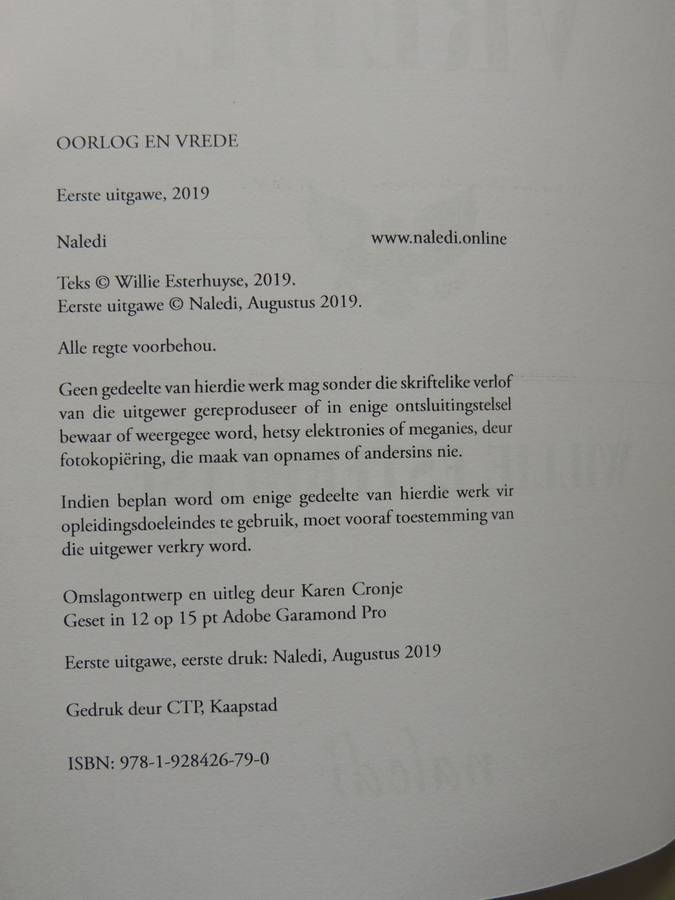 Oorlog & Vrede: Die Morele Verbeelding Van Die Mens - Willie Esterhuyse
