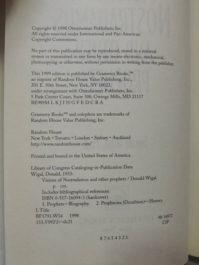 Vision Of Nostradamus And Other Prophets - Donald Wigal Ph.D.