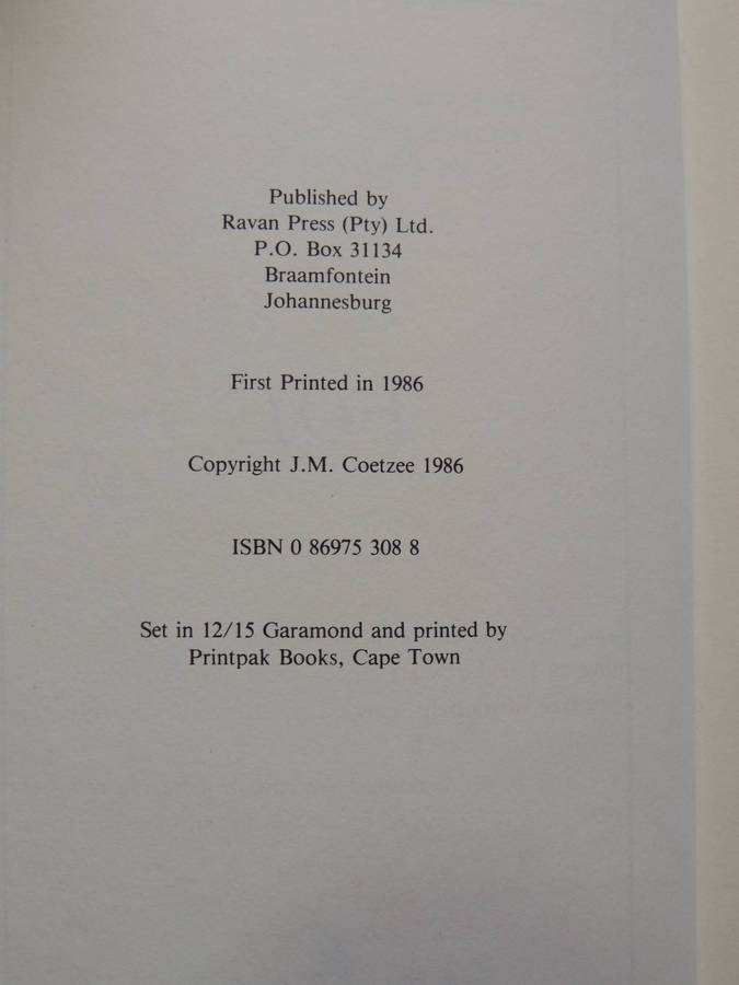 Foe - J.M. Coetzee    (1st Edition 1986)