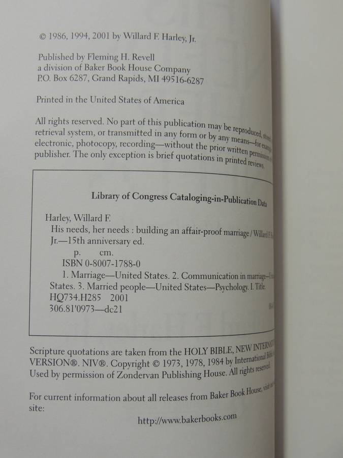 His Needs Her Needs: Building An Affair-Proof Marriage- Willard F. Harley, Jr.