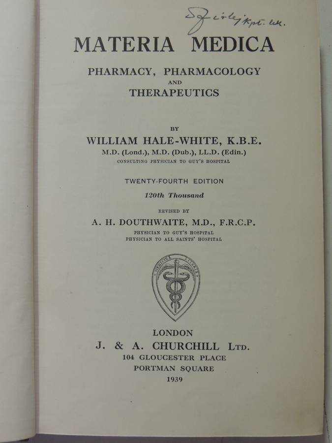 Materia Medica Pharmacy, Pharmacology and Therapeutics - William Hale-White 24th Edition 1939