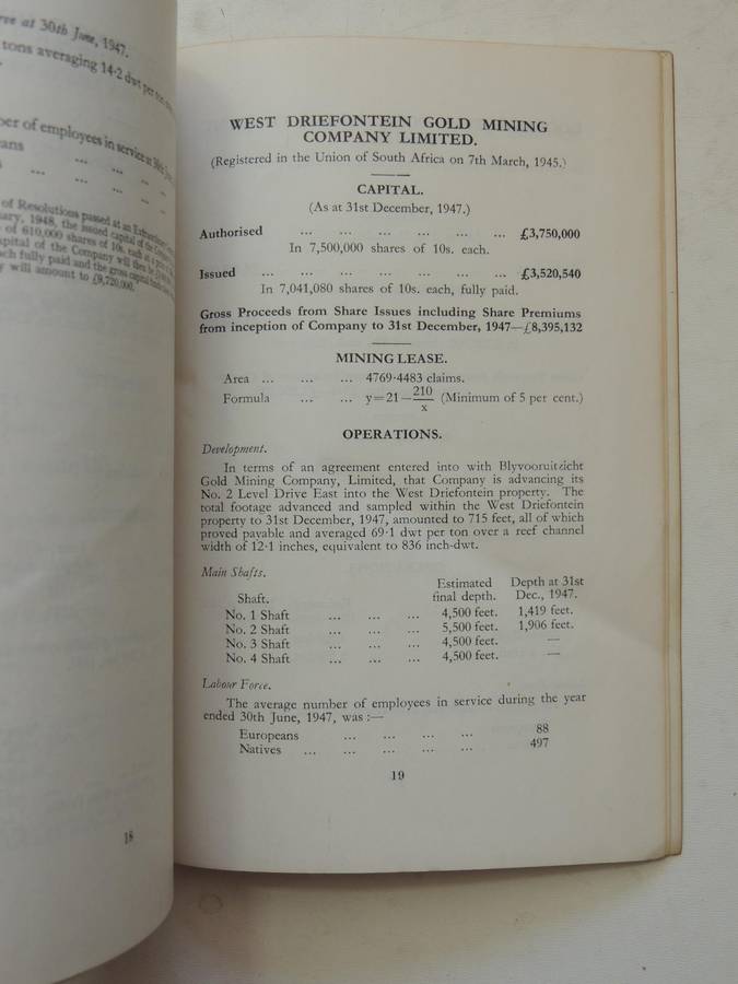 Short History Of The West Wits Goldfield ( Scarce1948)