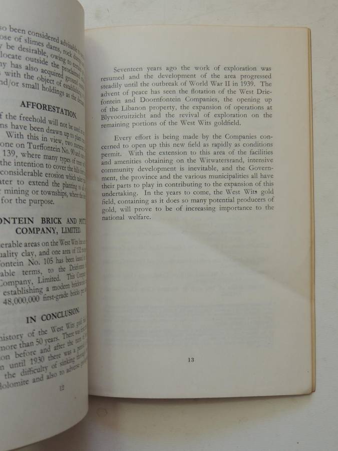 Short History Of The West Wits Goldfield ( Scarce1948)