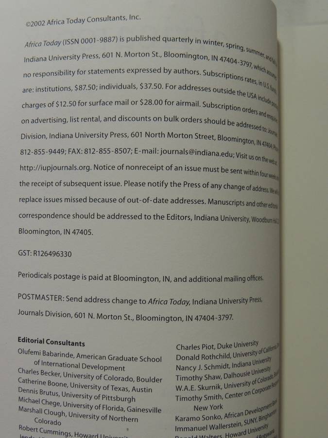 Africa Today: Special Issue-Musical Performance In Africa (Volume 48 No. 4 Winter 2001