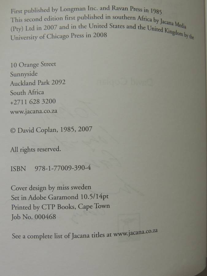 In Township Tonight!:3 Centuries Of South African Black City Music & Theatre David Coplan Inscribed