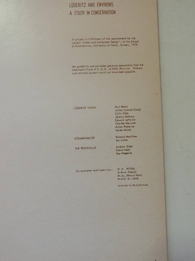 Luderitz And Environs: Conservation Study-School Of Architecture University Of Natal 1979  IN GERMAN