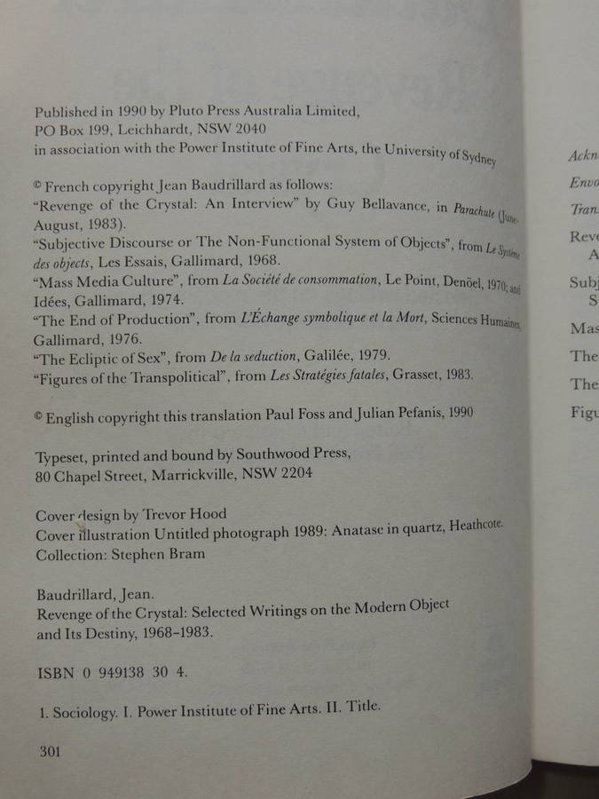 Revenge Of The Crystal: Selected Writings On The Modern Object & Its Destiny, 1968-83Jean Baudrilla