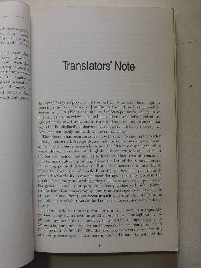 Revenge Of The Crystal: Selected Writings On The Modern Object & Its Destiny, 1968-83Jean Baudrilla