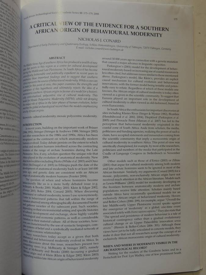 South African Archaeological Society Goodwin Series Volume 10 December 2008: Current Themes In Middl