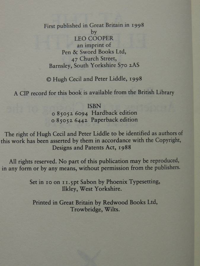 At The Eleventh Hour: Reflections,Hopes & Anxieties At The Closing Of The Great War 1918- Hugh Cecil