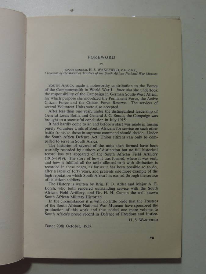 The South African Field Artillery - German East Africa And Palestine 1915-1919 Adler, Lorch & Curson
