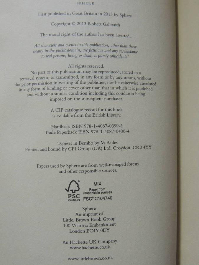 The Cuckoo's Calling (Uncorrected Bound Proof)-  Robert Galbraith