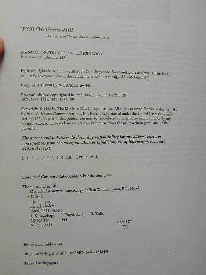 Manual Of Structural Kinesiology - R.T. Floyd & Clem W. Thompson  (Thirteenth Edition)
