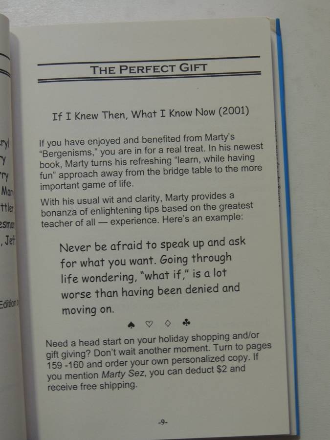 Points Schmoints Series Marty Sez Bergen's Bevy of Bridge Secrets - Marty Bergen Inscribed