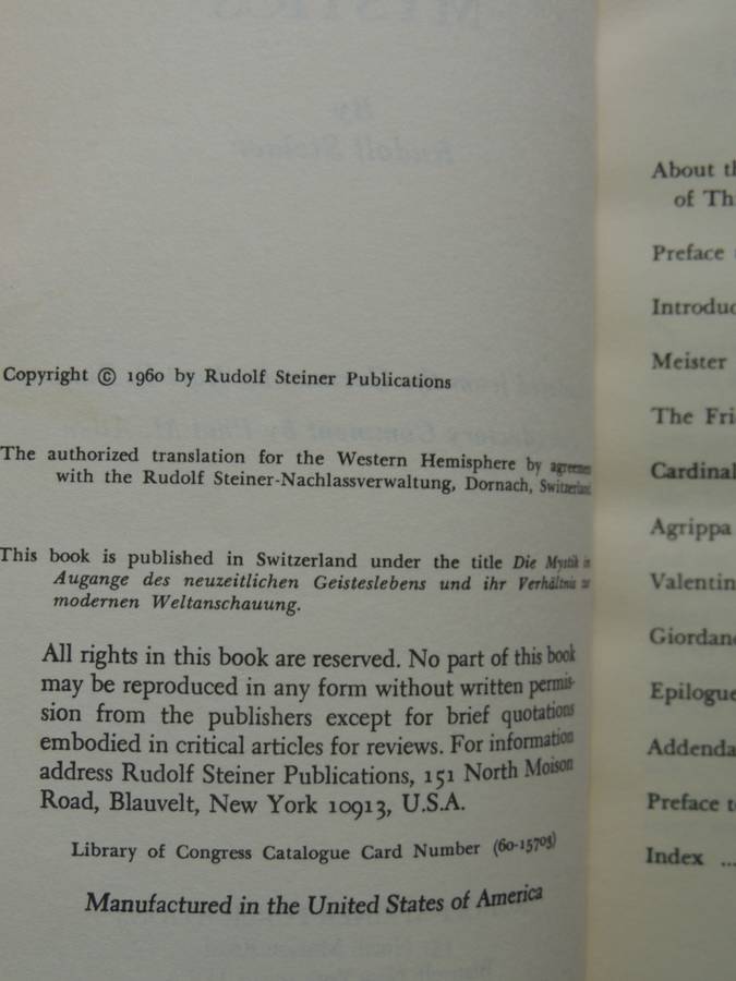 Eleven European Mystics - Rudolf Steiner   VERY SCARCE