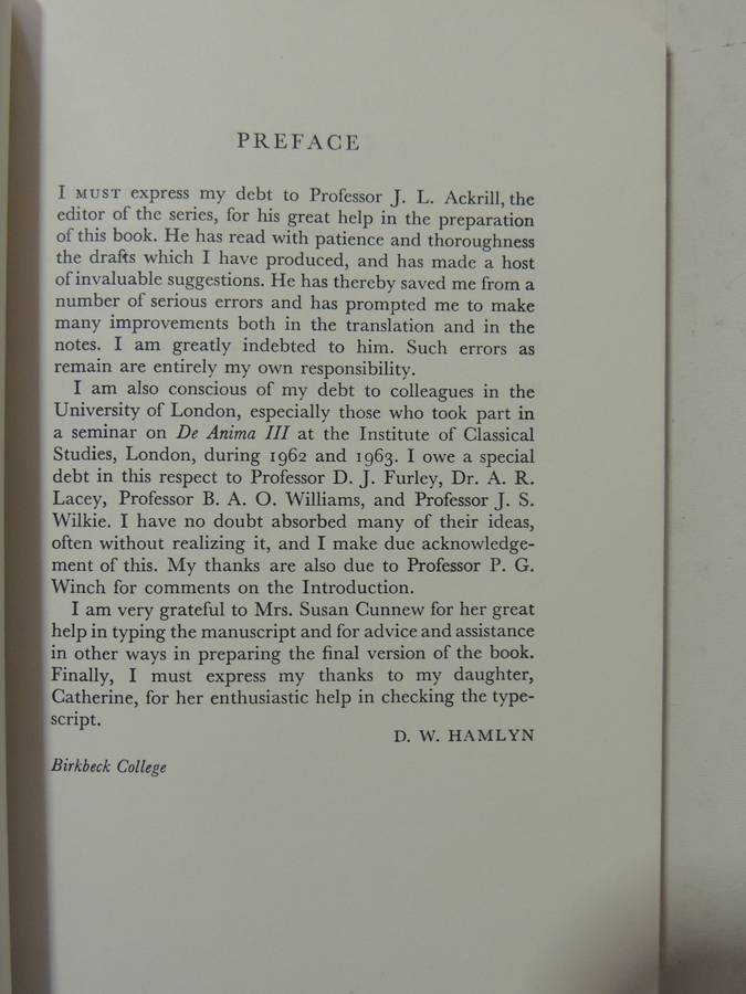 Aristotle's De Anima Books II & III - ed D.W. Hamlyn