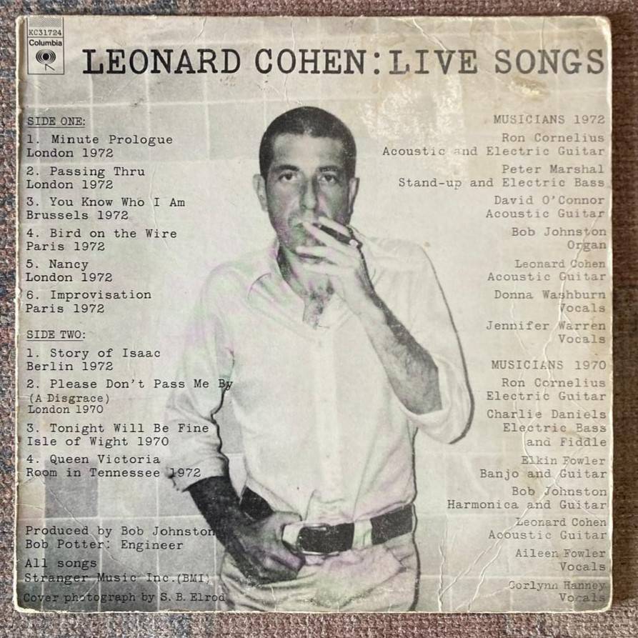 Leonard Cohen - Live Songs LP/Album (1973 US import) VG-/VG-