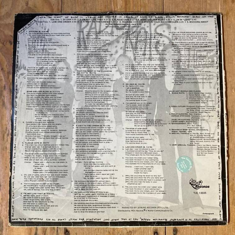 Radio Rats - Into the Night We Slide LP/Album (1978 SA press) G+/G+