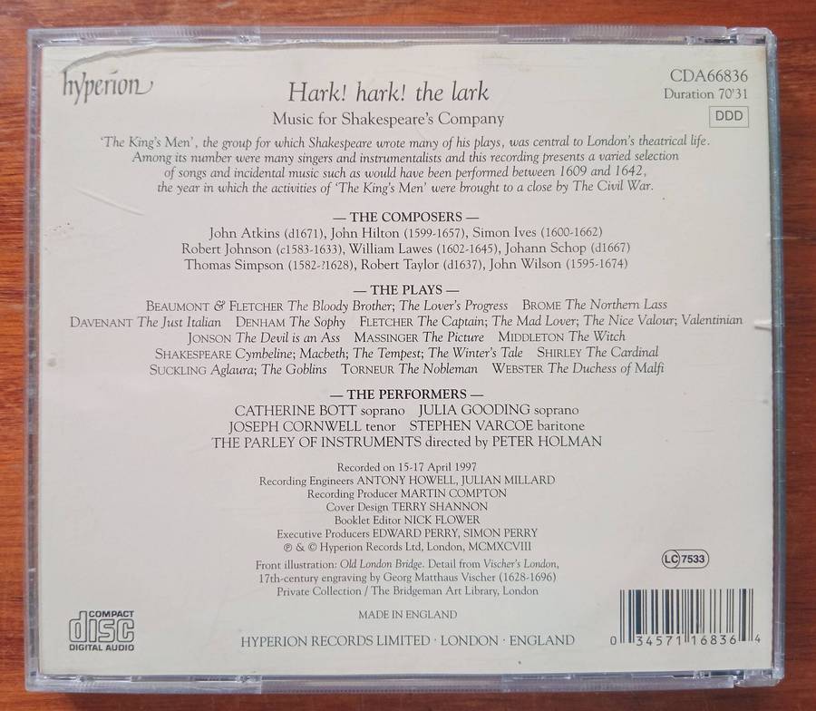 Hark, Hark the Lark! Music for Shakespeare's Company