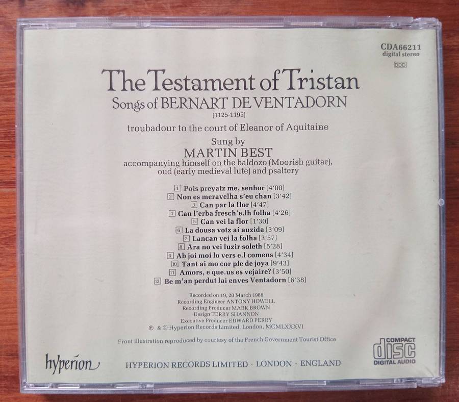 The Testament of Tristan: Songs of Bernart de Ventadron