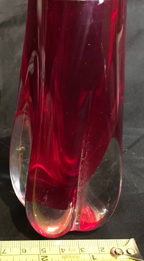 Whitefriars ruby red 5 lobed cased glass vase