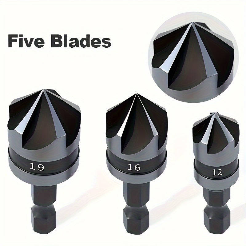 Durable 3-Pack Of Carbon Steel 90 Degree Countersink Bits