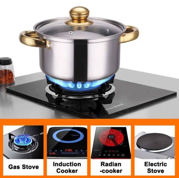 Durable 12-Piece Cookware Set With Gold Handle (With Whistling Kettle)