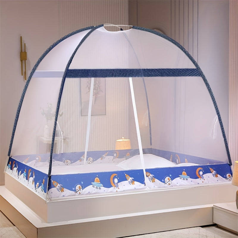 Convenient 1-Piece Pop-Up Cartoon Yurt Bed Cover - 360° All-Round Mosquito Net
